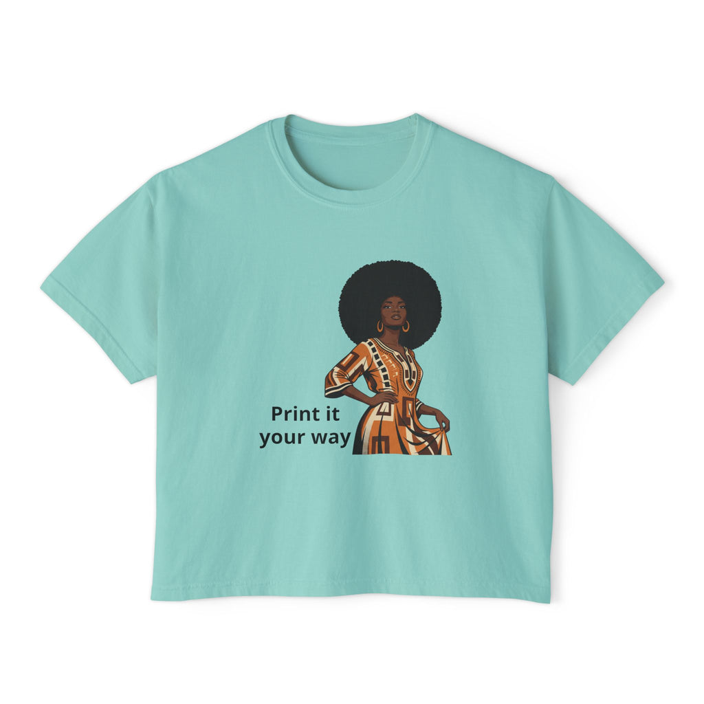 Afro Chic Women's Boxy Tee — Retro Black Woman Graphic "Print It Your Way"