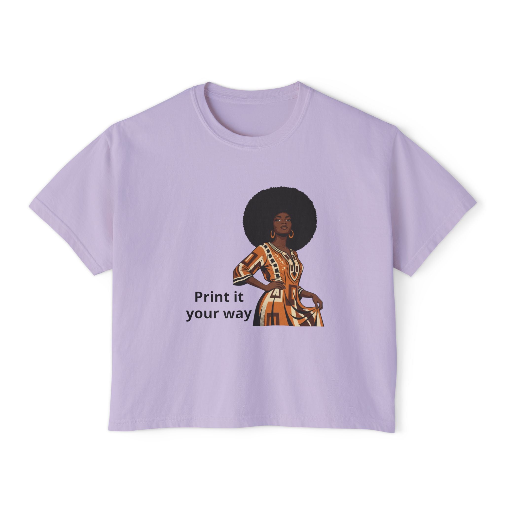 Afro Chic Women's Boxy Tee — Retro Black Woman Graphic "Print It Your Way"