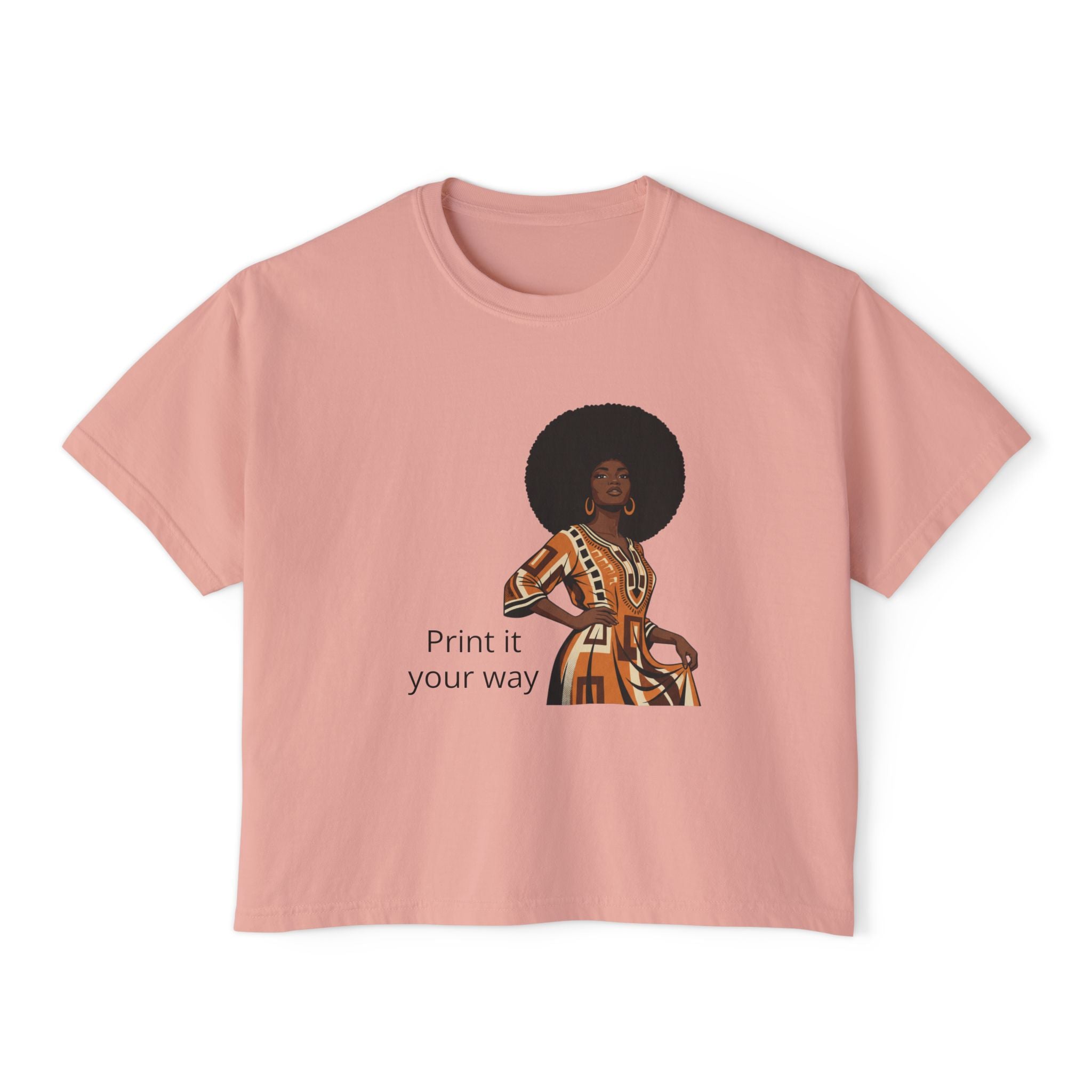 Afro Chic Women's Boxy Tee — Retro Black Woman Graphic "Print It Your Way"