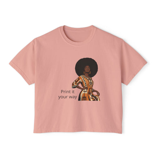 Afro Chic Women's Boxy Tee — Retro Black Woman Graphic "Print It Your Way"